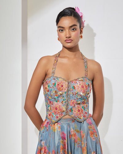 Azure Bloom Corset & Skirt