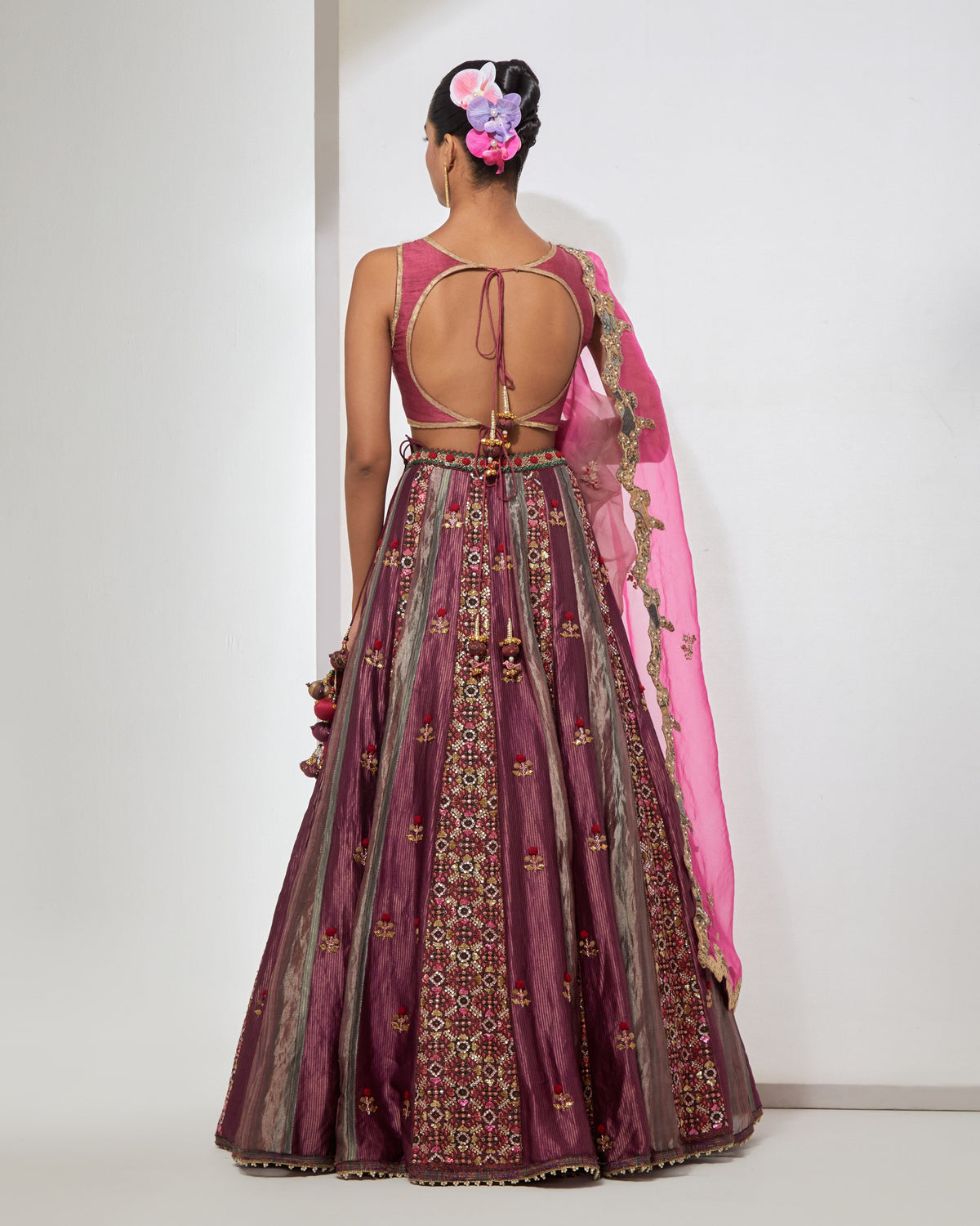 Wine Embroidered Lehenga Set