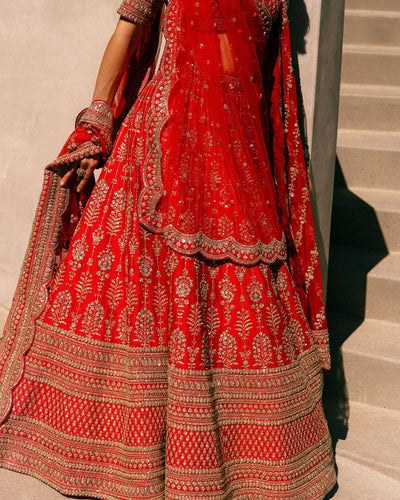 Red Loop Lehenga Set