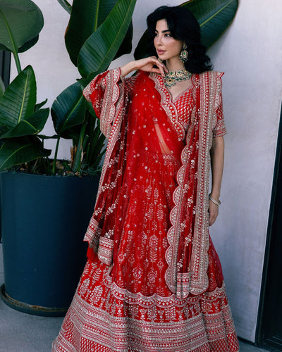 Red Loop Lehenga Set