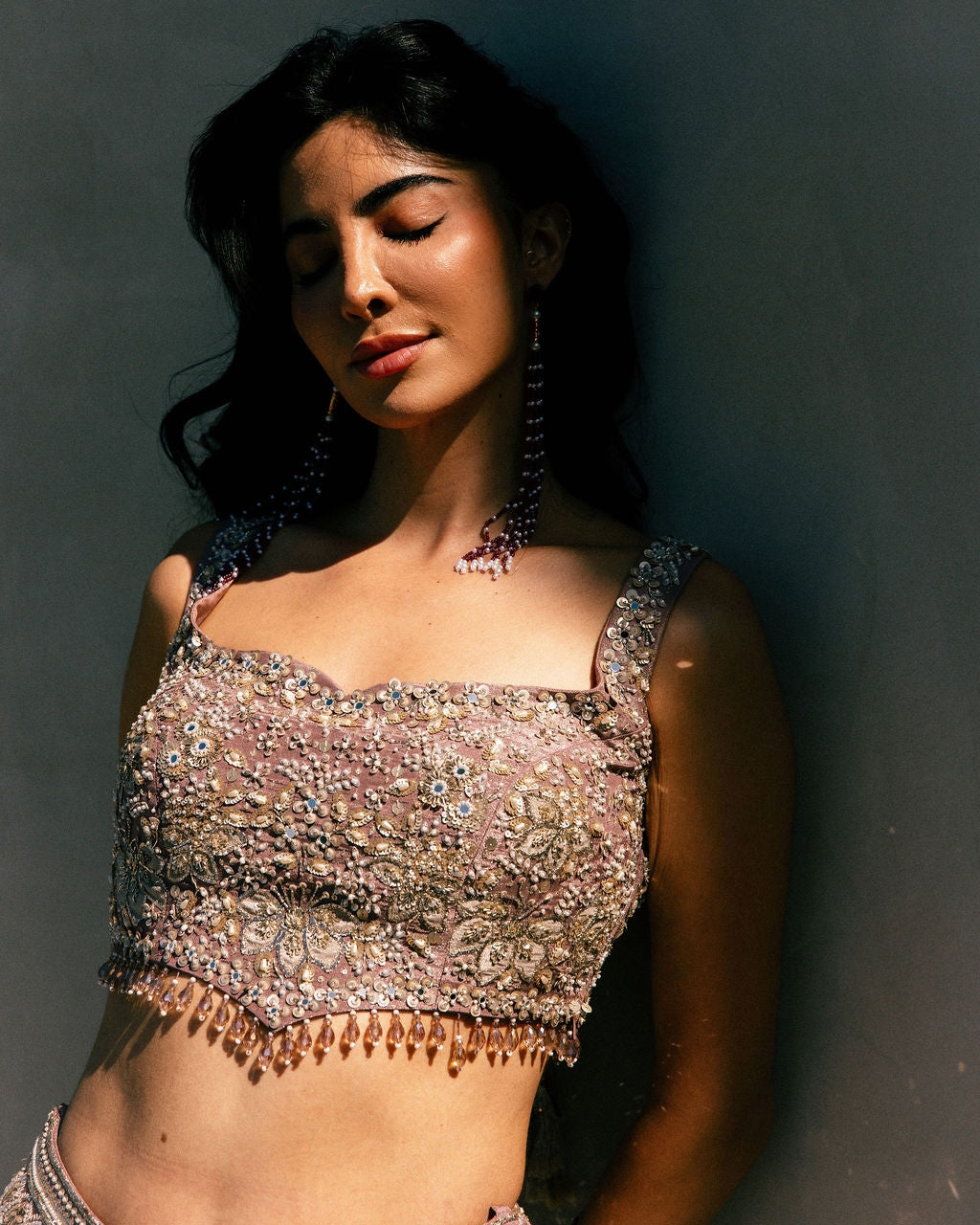 French Rose Aurum Tissue Lehenga Set