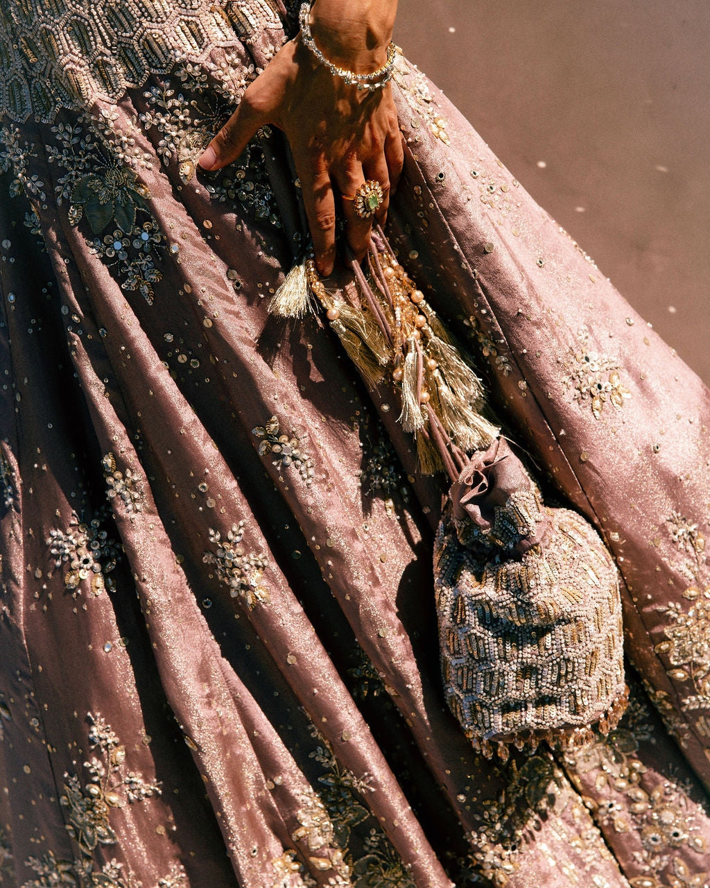 French Rose Aurum Tissue Lehenga Set