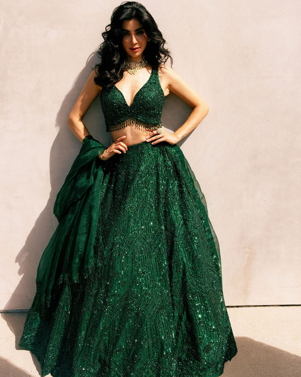 Emerald Green Glam Lehenga | Custom Indian Bridal Wear 3XL / 46 Emerald Green Glam Lehenga | Custom Indian Bridal Wear 3XL / 46