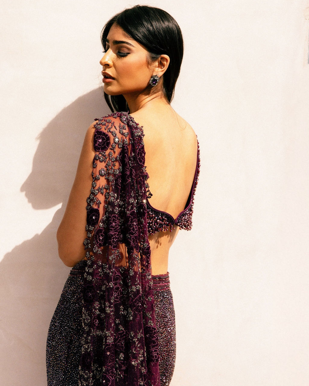 Wine Fishcut Swarosvki Lehenga Set