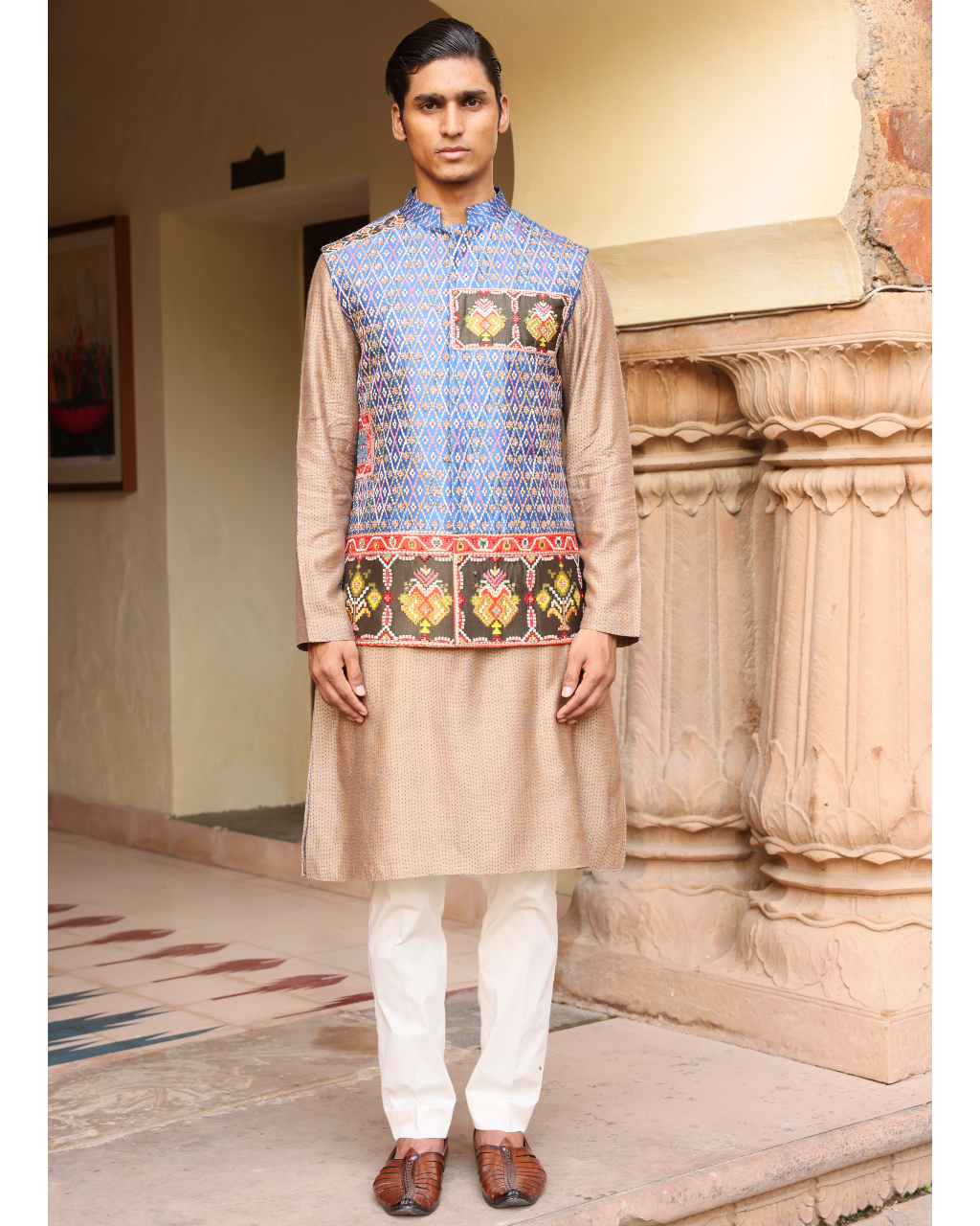 Royal Blue Silk Ikat Patchwork Bandi Set