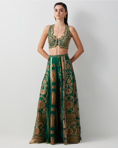 Emerald Green Hand Embroidered Cape Set