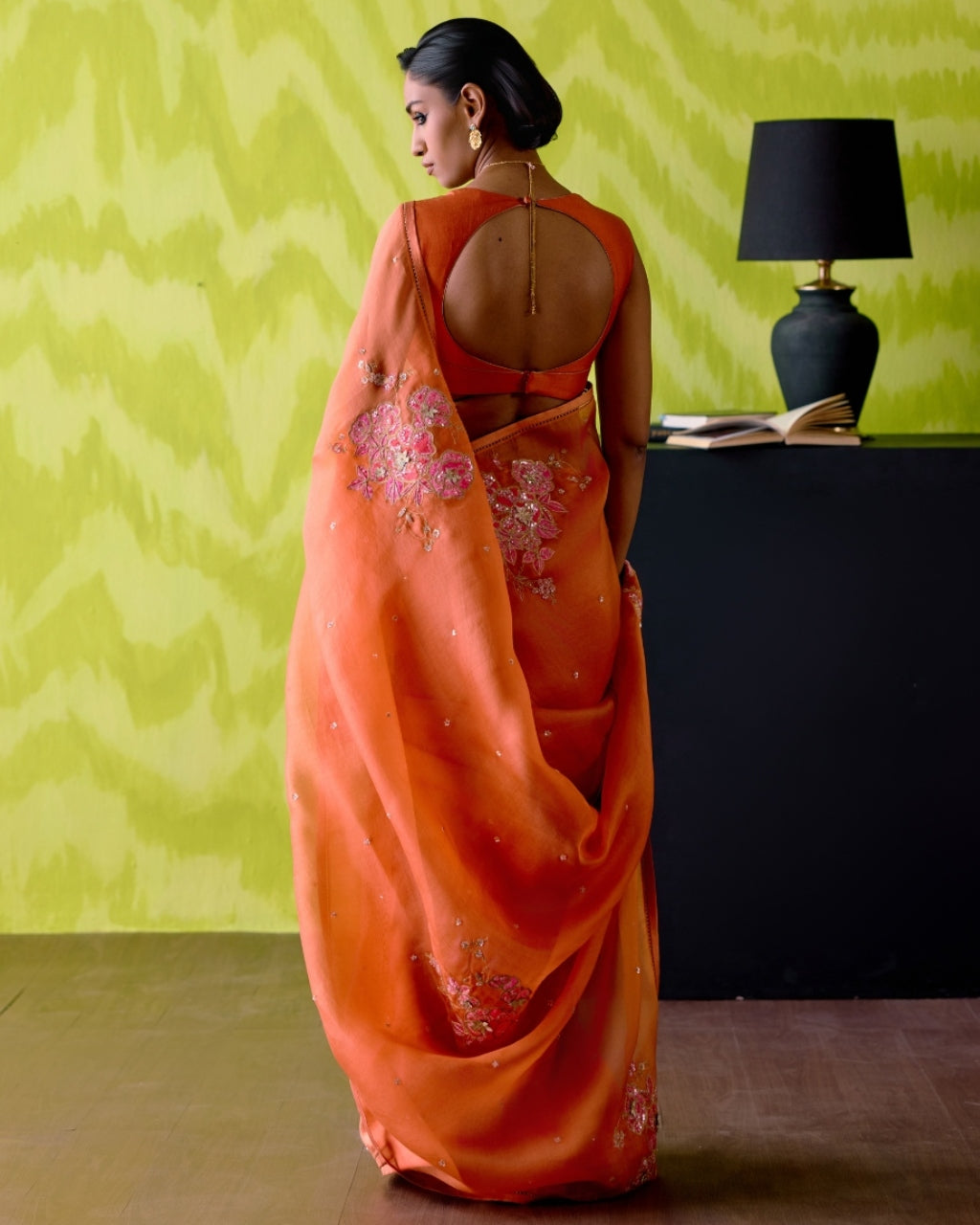 Rust Orange Sari With Blouse Set