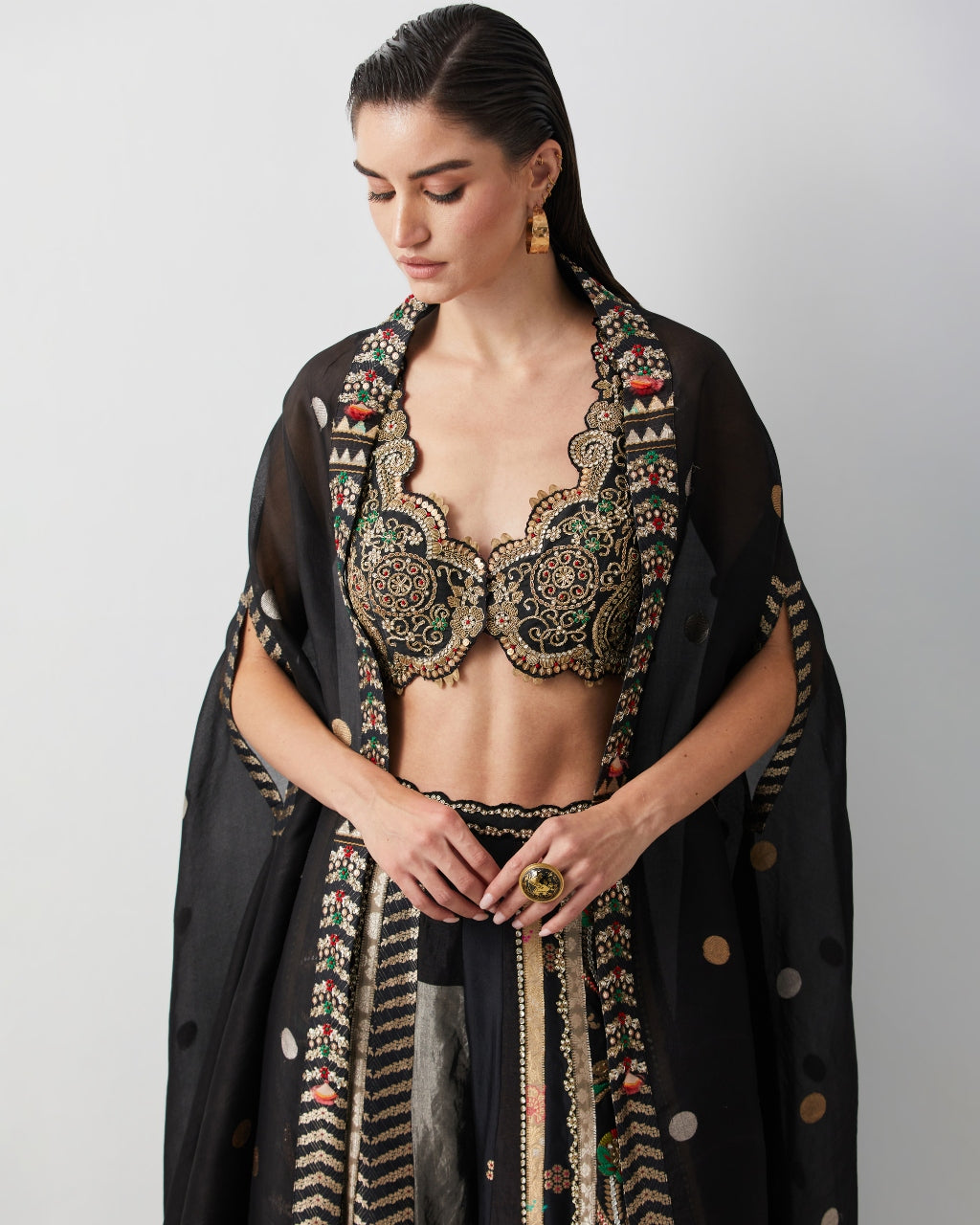 Black Silk & Brocade Cape Set