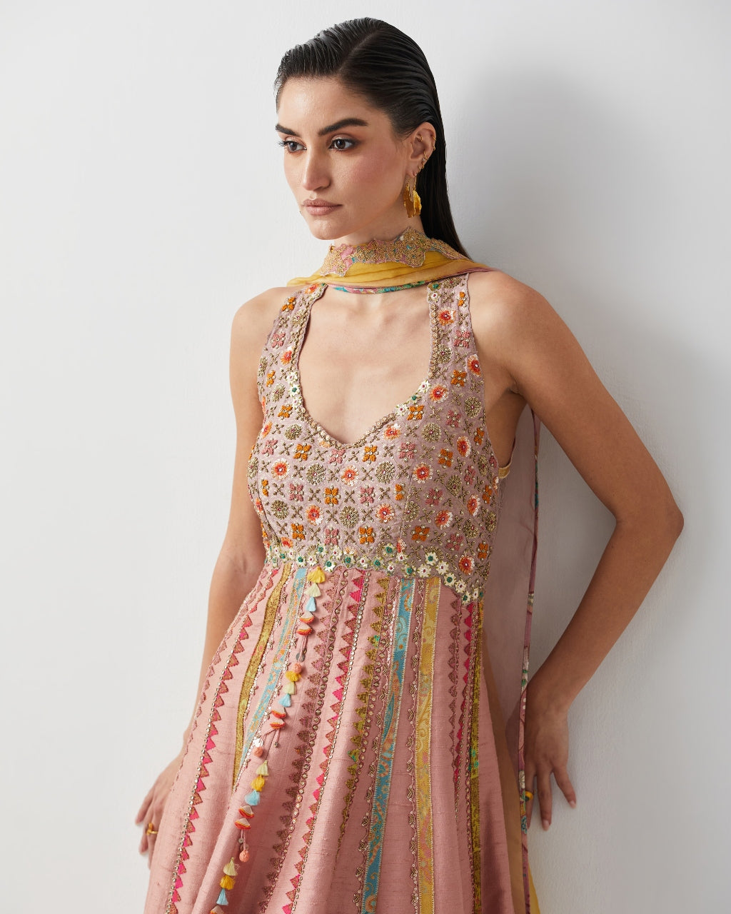 Rose Pink Silk Embroidered Anarkali Set
