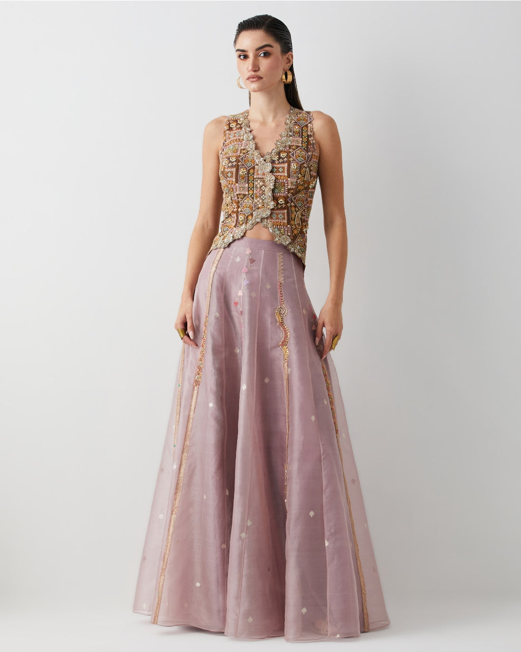 Lavender Ombre Embroidered Corset Skirt Set