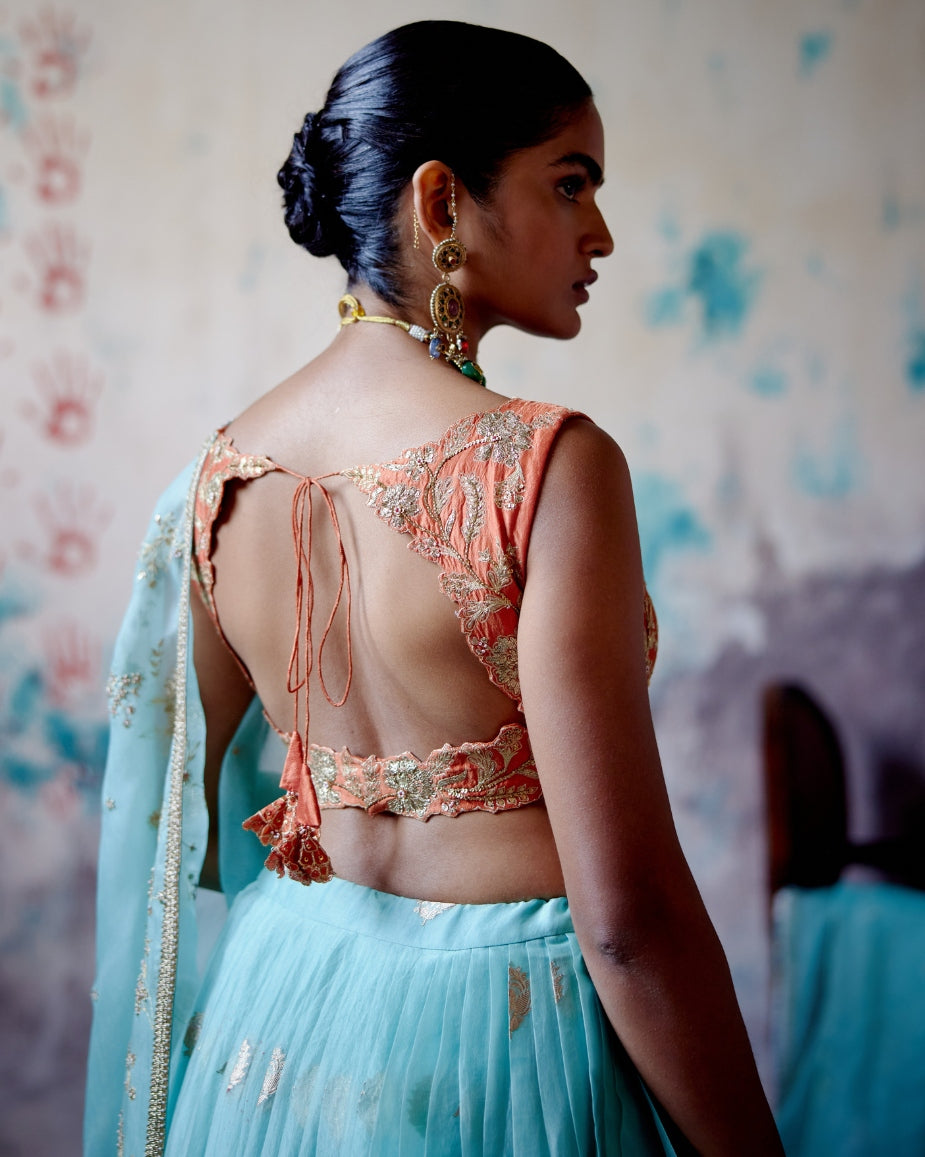Powder Blue Brocade Lehenga Set
