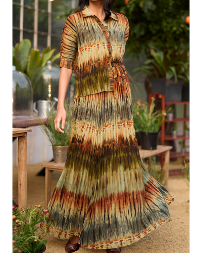 Pleated Tie Dye Shirt & Skirt Set