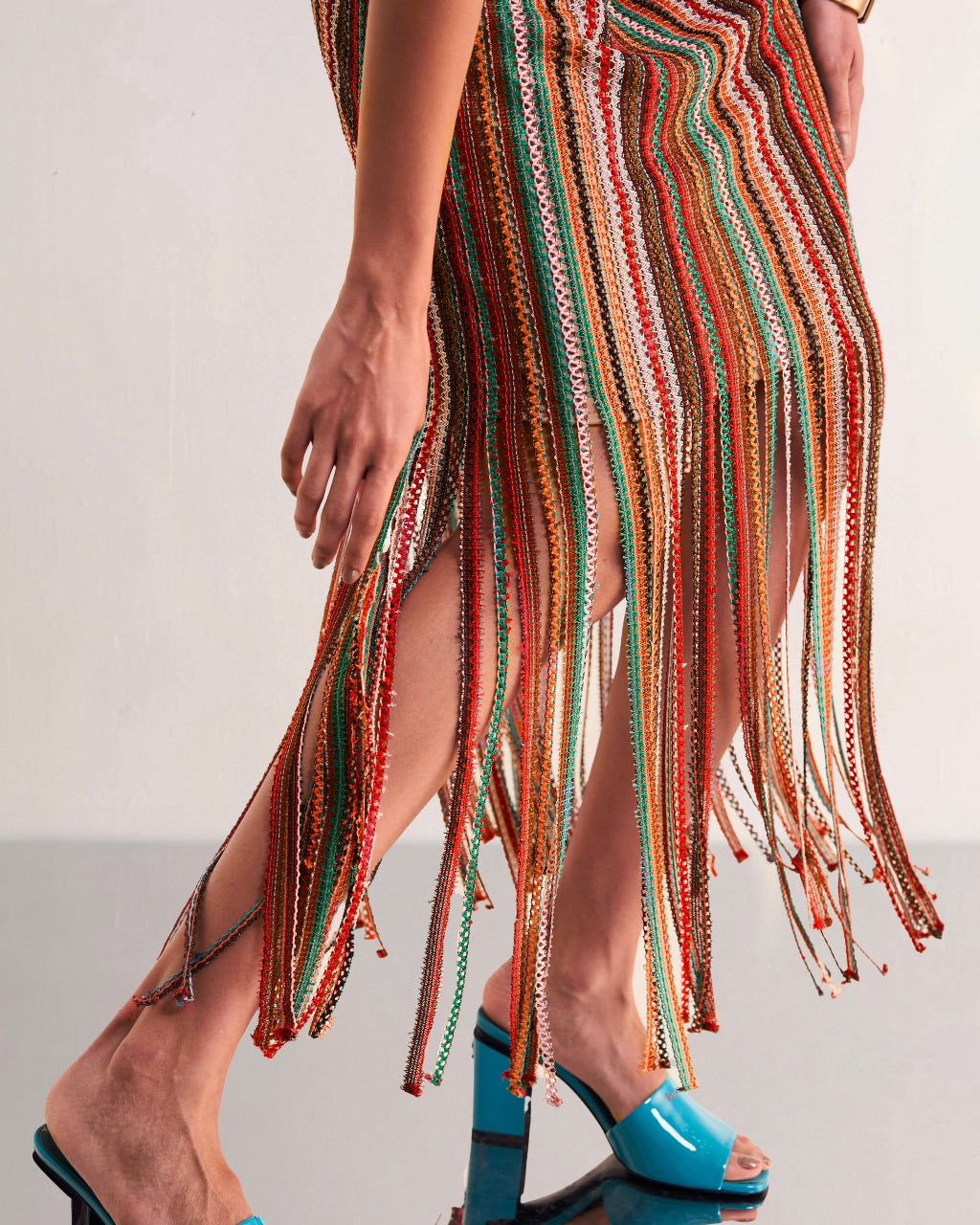 Halter Neck Fringe Knit Dress