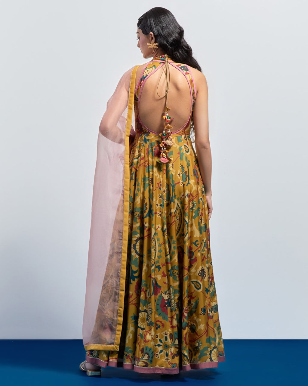 Mustard Yellow Hand Embroidered Anarkali Set