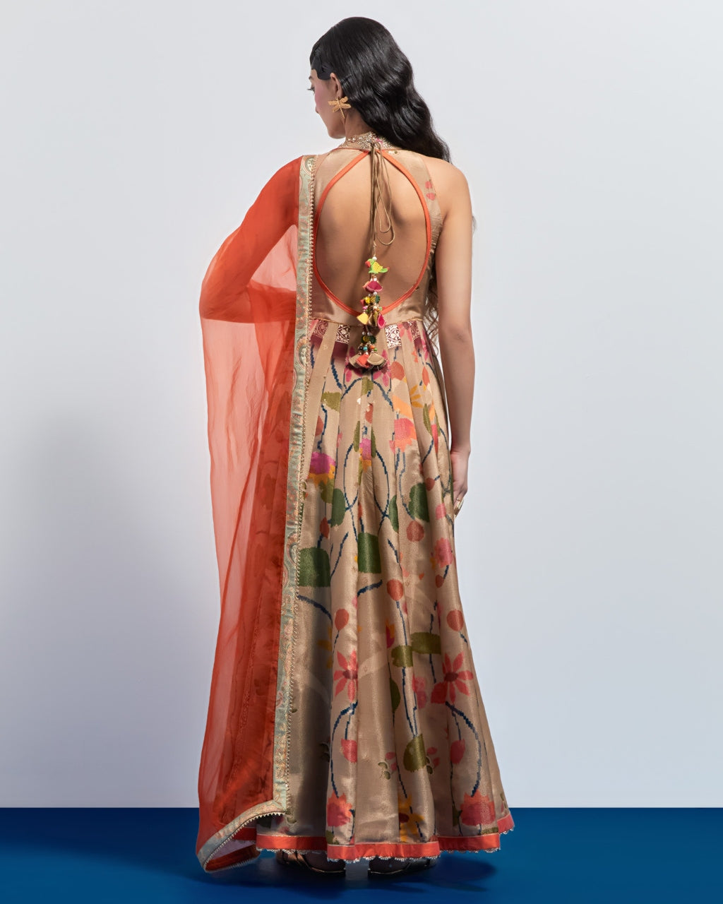 Beige Floral Anarkali Set