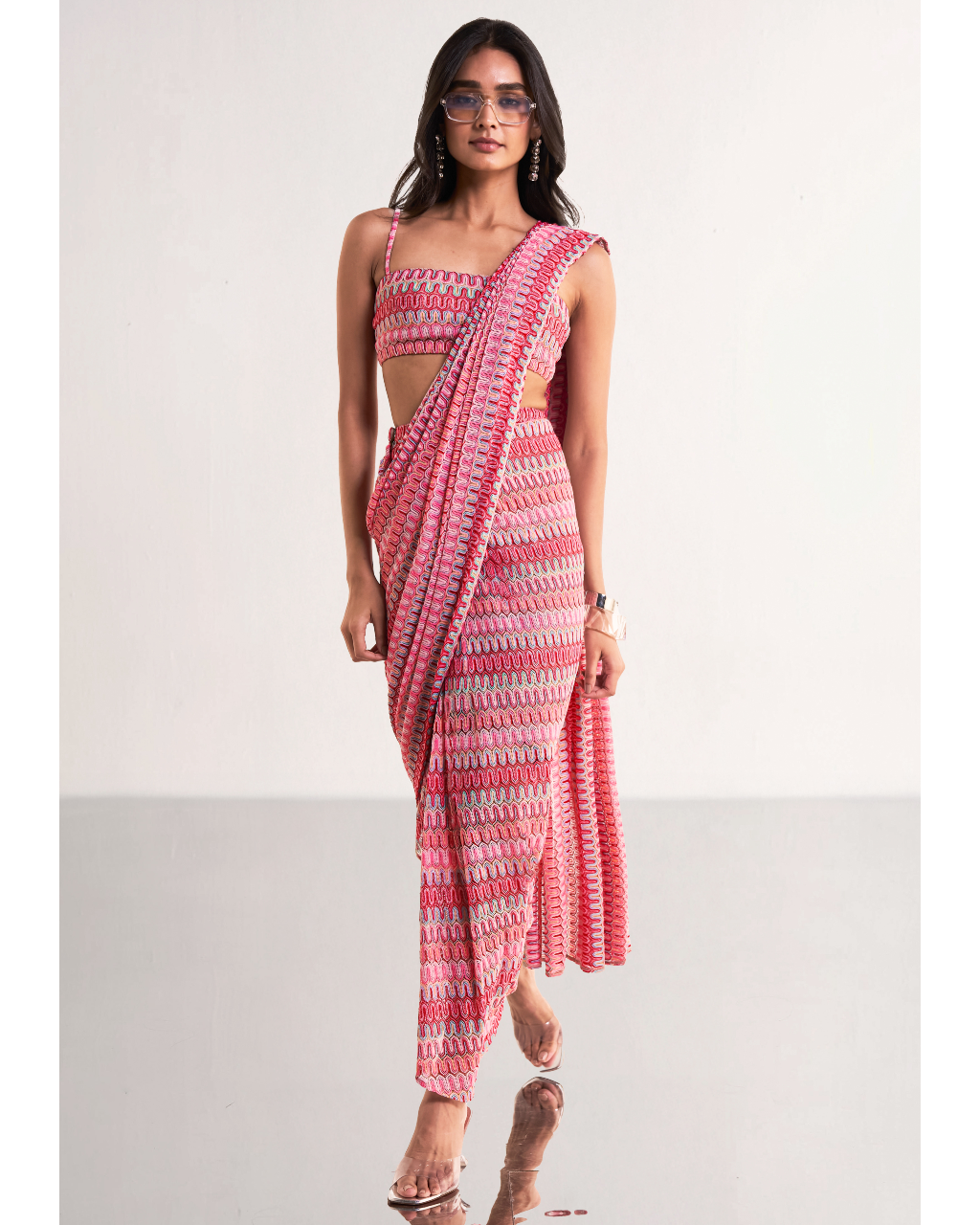 Crochet Knit Bandeau Bralette & Sari Drape Skirt