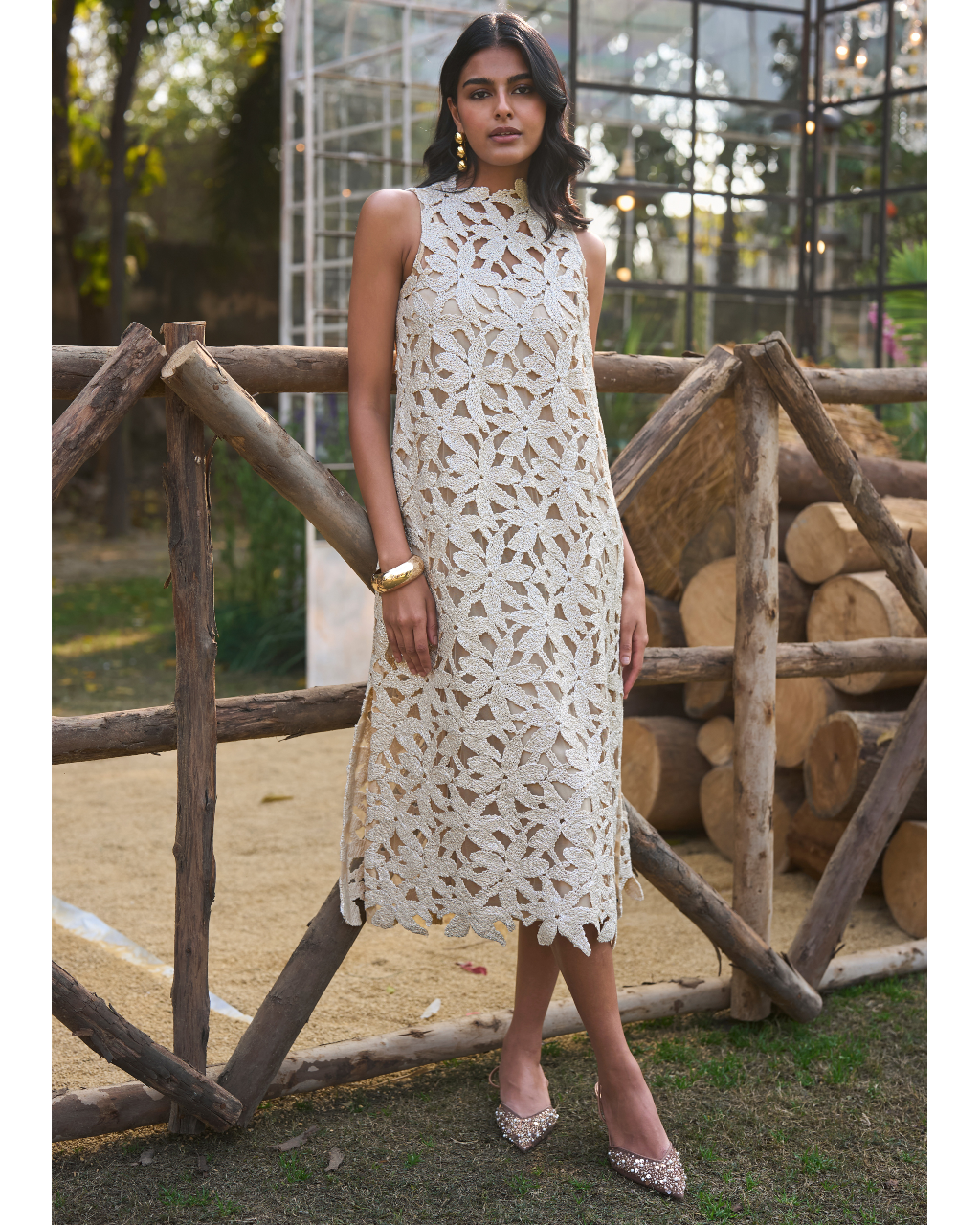 Scalloped Floral Lace Midi