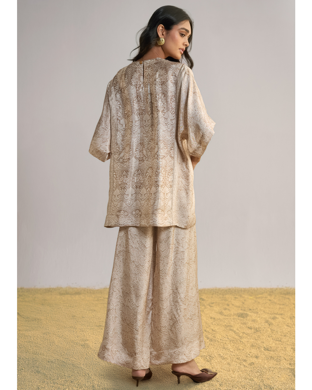 Lace Printed Wide-Legged Pant Set