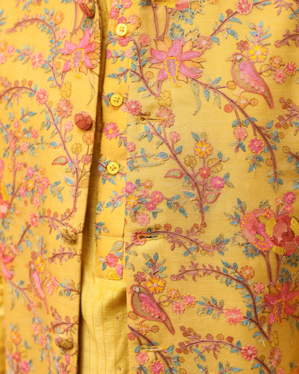 Sunshine Yellow Silk Brocade Jaal Bandi Set