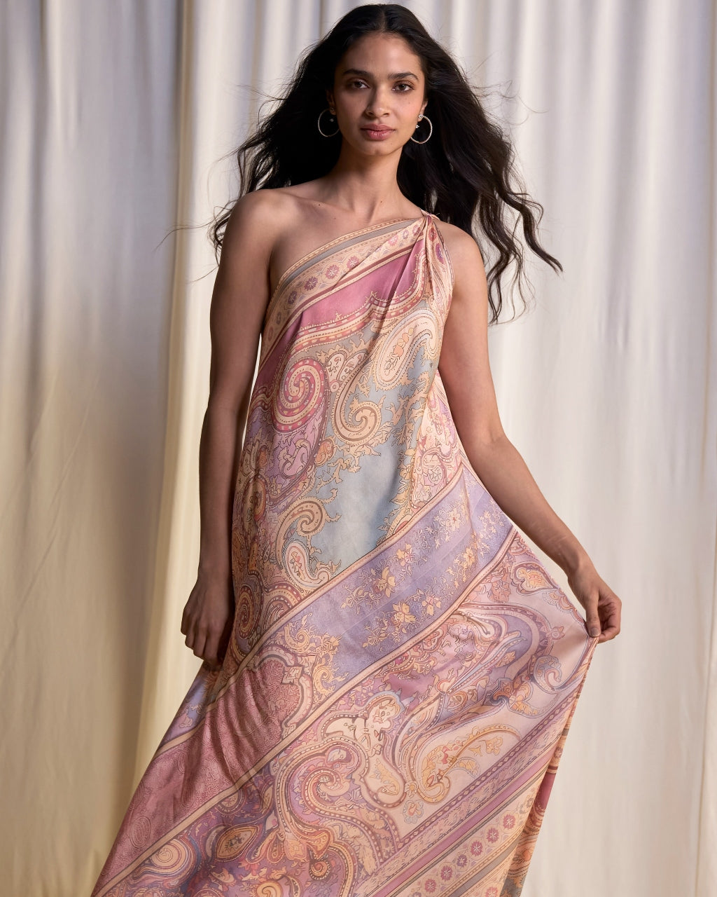 One-Shoulder Scarf Print Maxi
