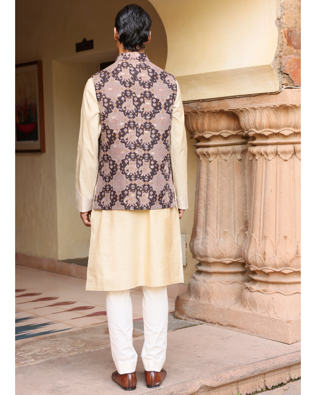 Cream Kurta Set With Statement Jacket