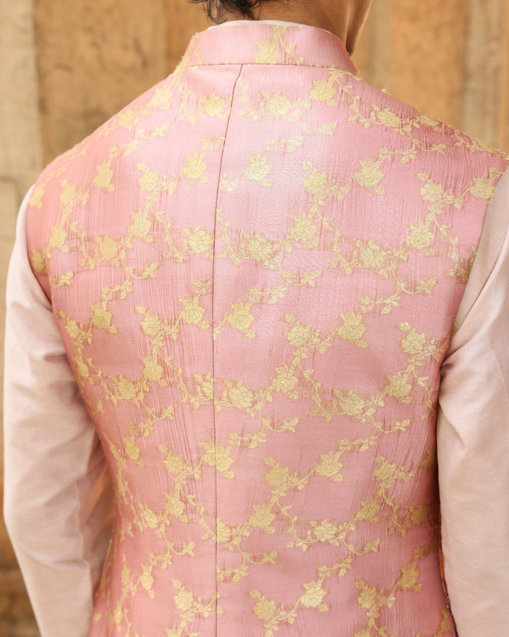 Blush Pink Silk Brocade Patchwork Bandi Set