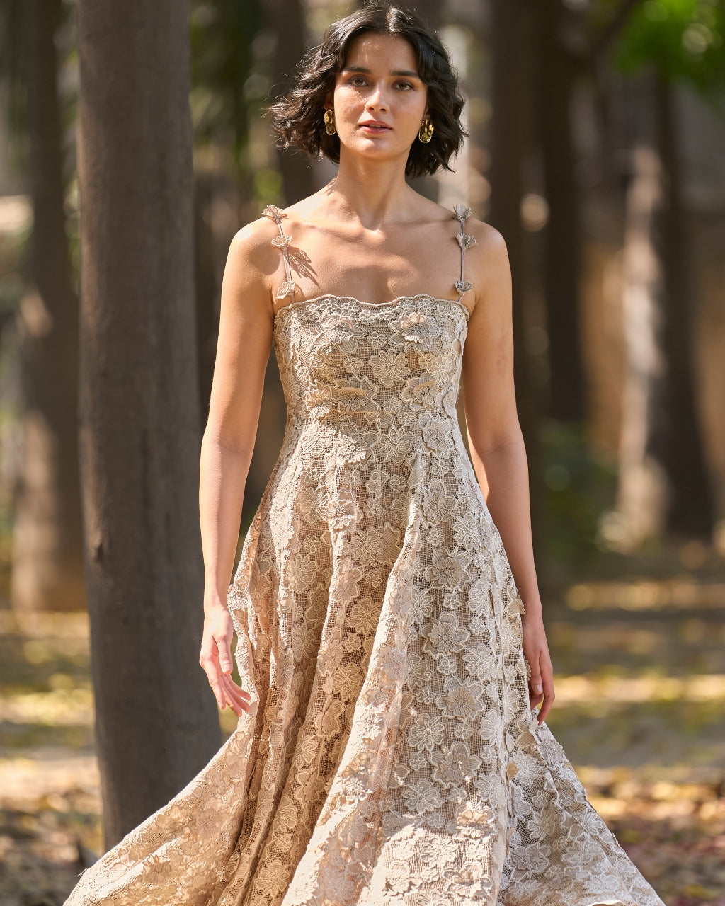 Floral Applique Lace Midi