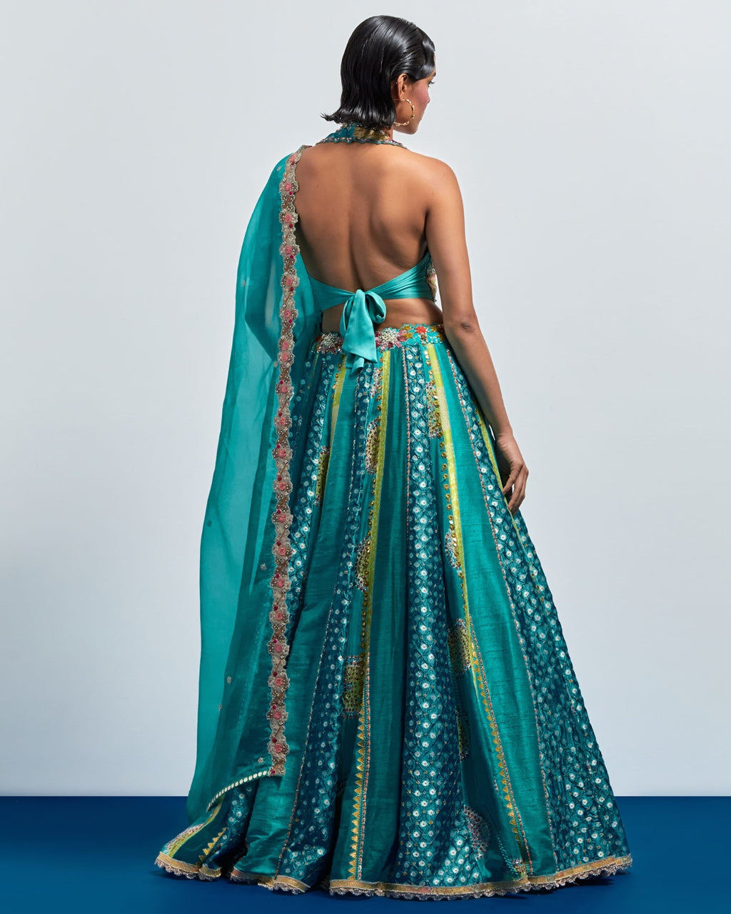 Sea Green Multi Colour Embroidered Lehenga Set