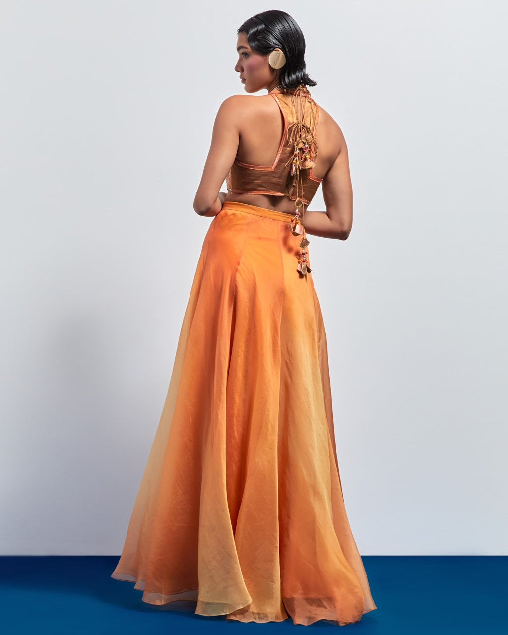 Yellow Orange Ombre Embroidered Skirt Set