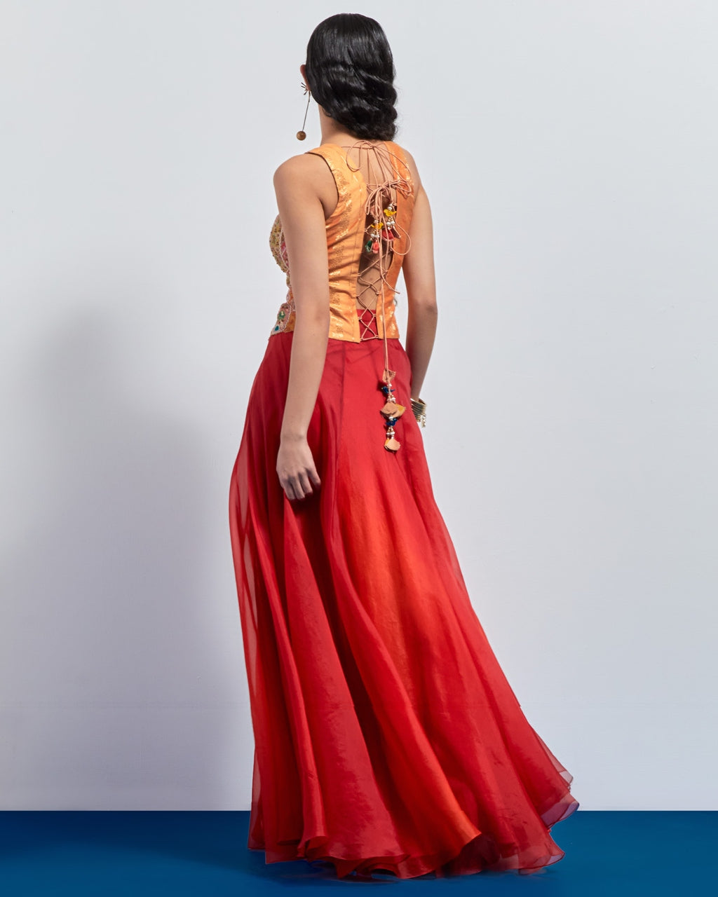 Burnt Orange Embroidered Corset Skirt Set