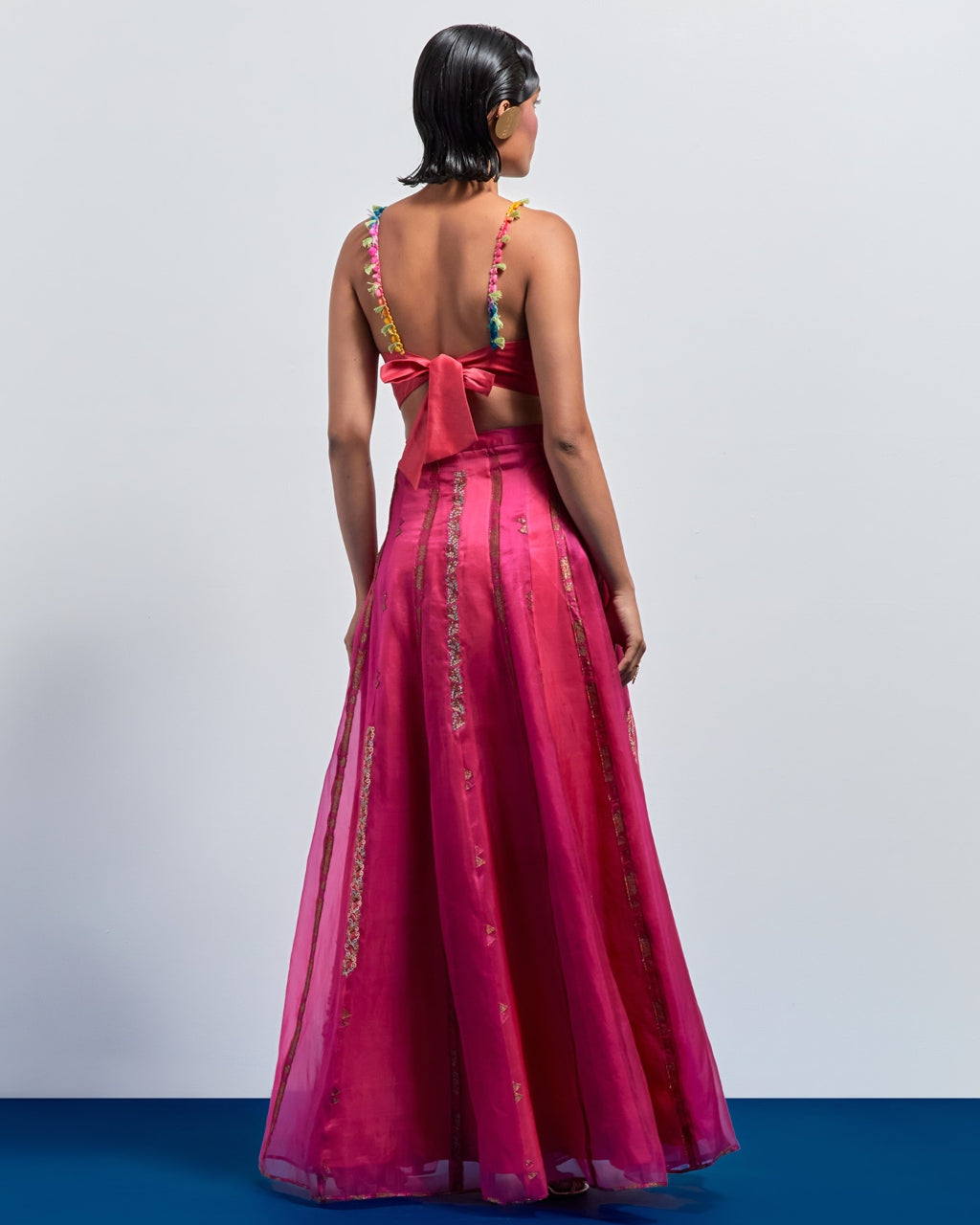 Fuchsia Embroidered Corset Skirt Set