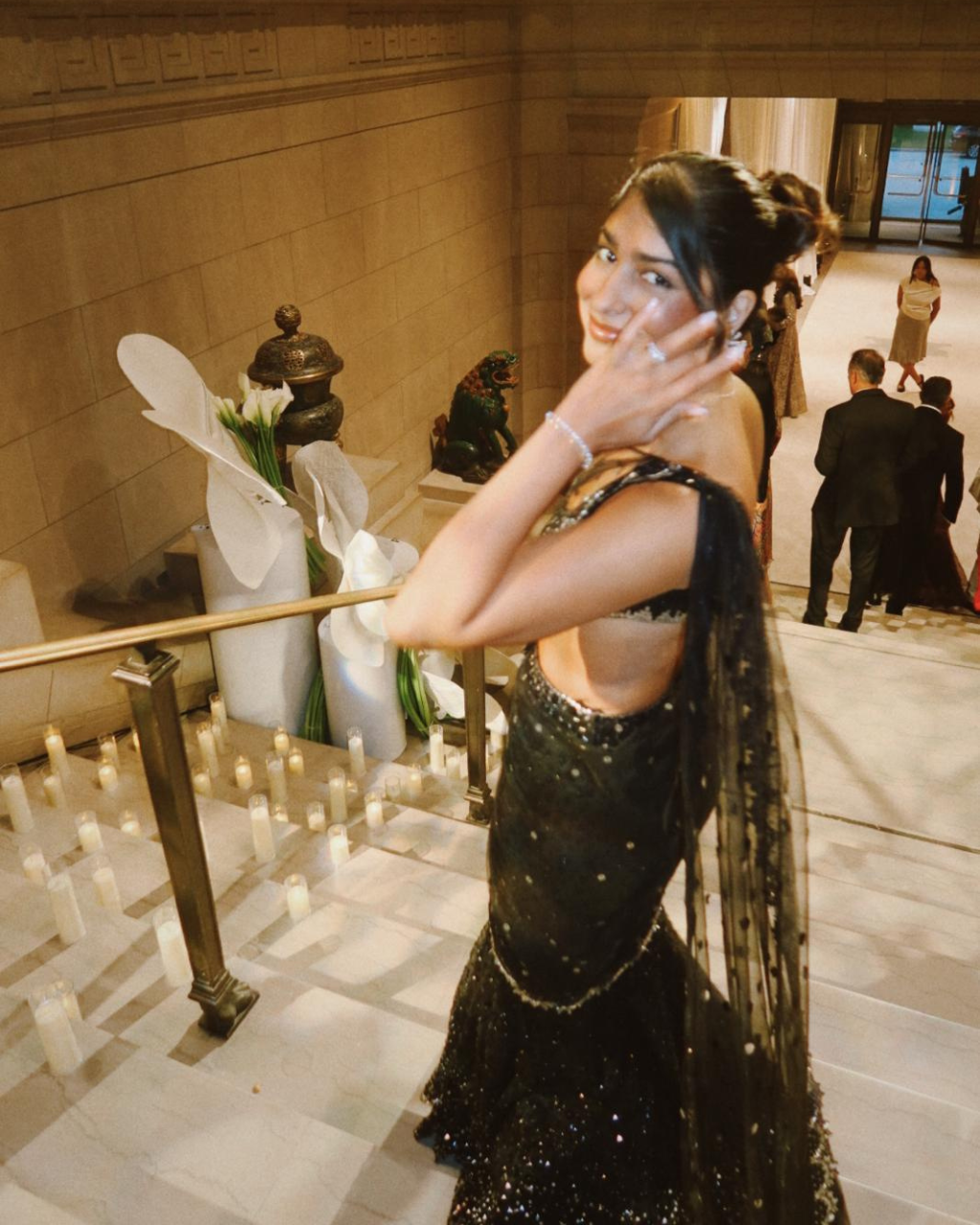 Black and Silver Shimmer Drape Sari