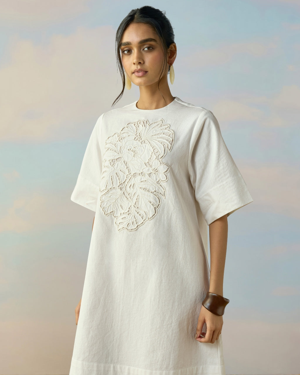 Cutwork Embroidered Denim Dress