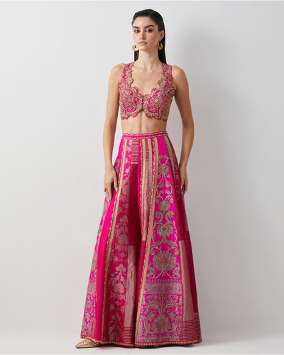 Diva Pink Hand Embroidered Cape Set