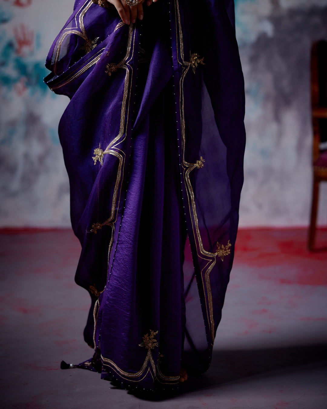 Purple Half And Half Sari With Blouse