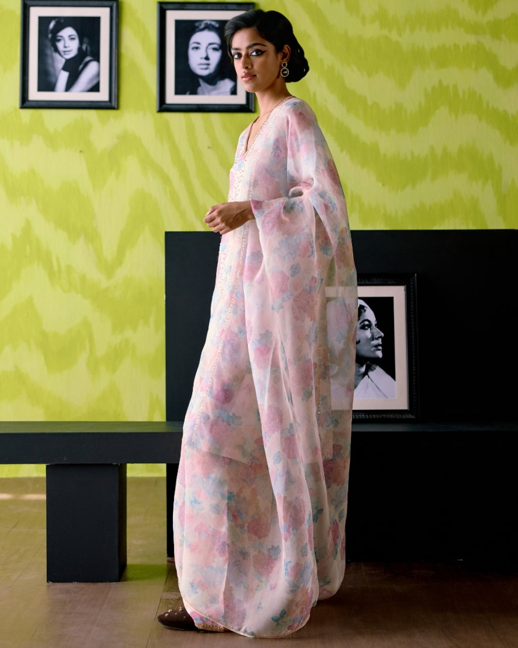 Ivory Floral Print Palled Kurta Set