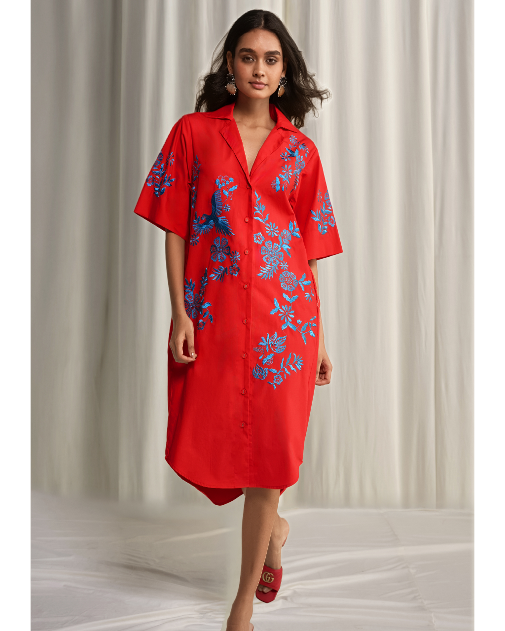 Placement Embroidered Shirt Dress