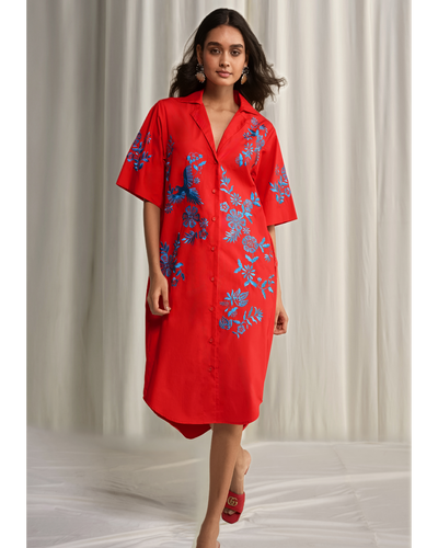 Placement Embroidered Shirt Dress