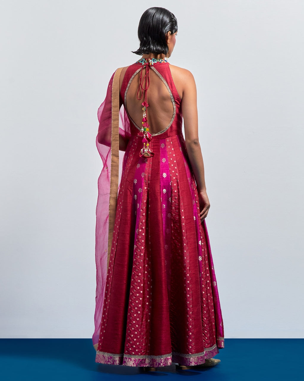 Magenta Embroidered Anarkali Dupatta Set.