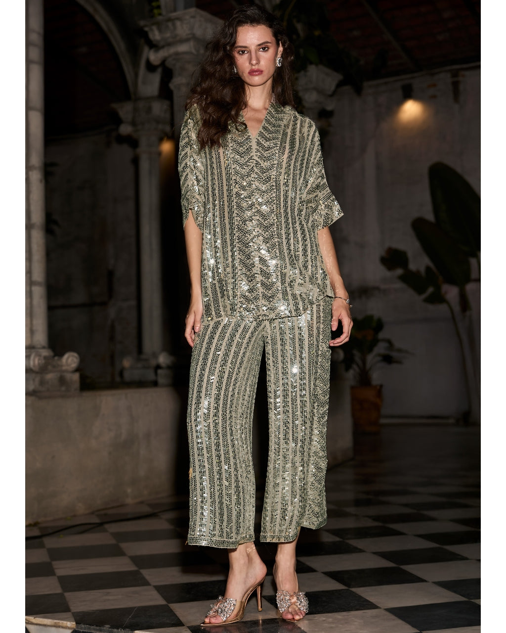 Sequin Embroidered Boxy Top & Pant Set
