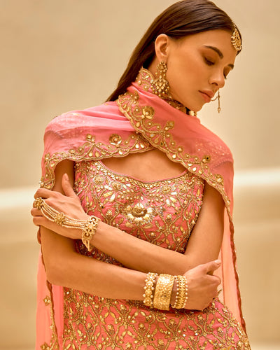 Onion Pink And Gold Sharara Set