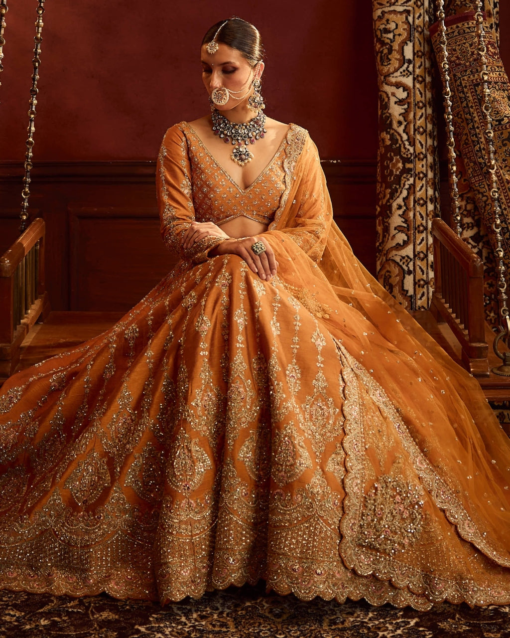 Rust Konkona Lehenga Set