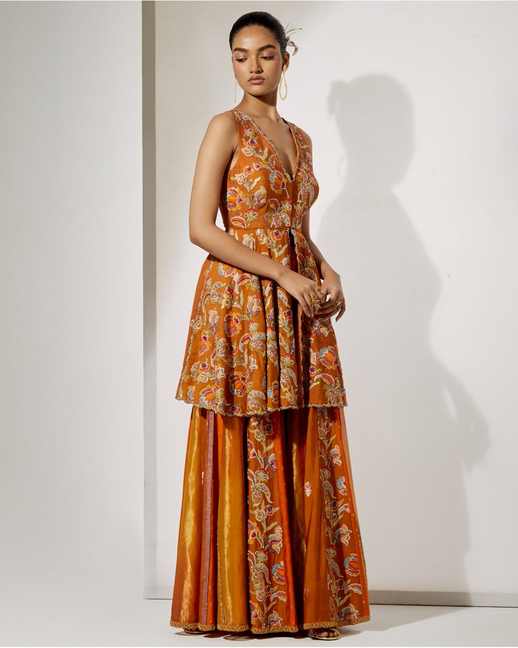 Rust Bloom Peplum Sharara Set