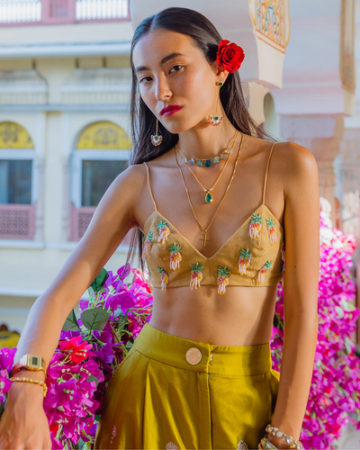 Indian Olive Trouser Set, Slinky Pineapples Bralette
