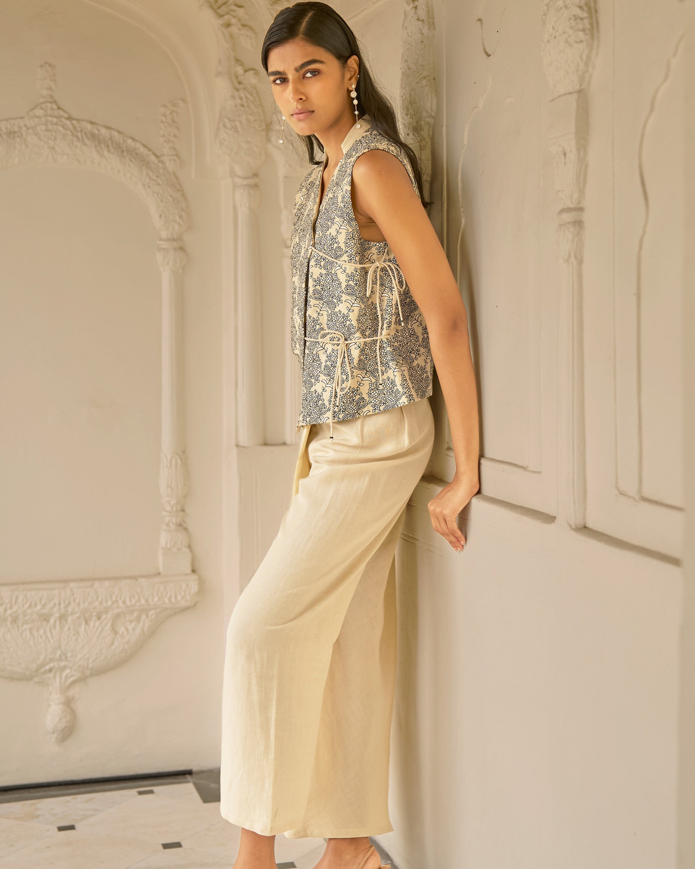 Linen Embroidered Waistcoat Set