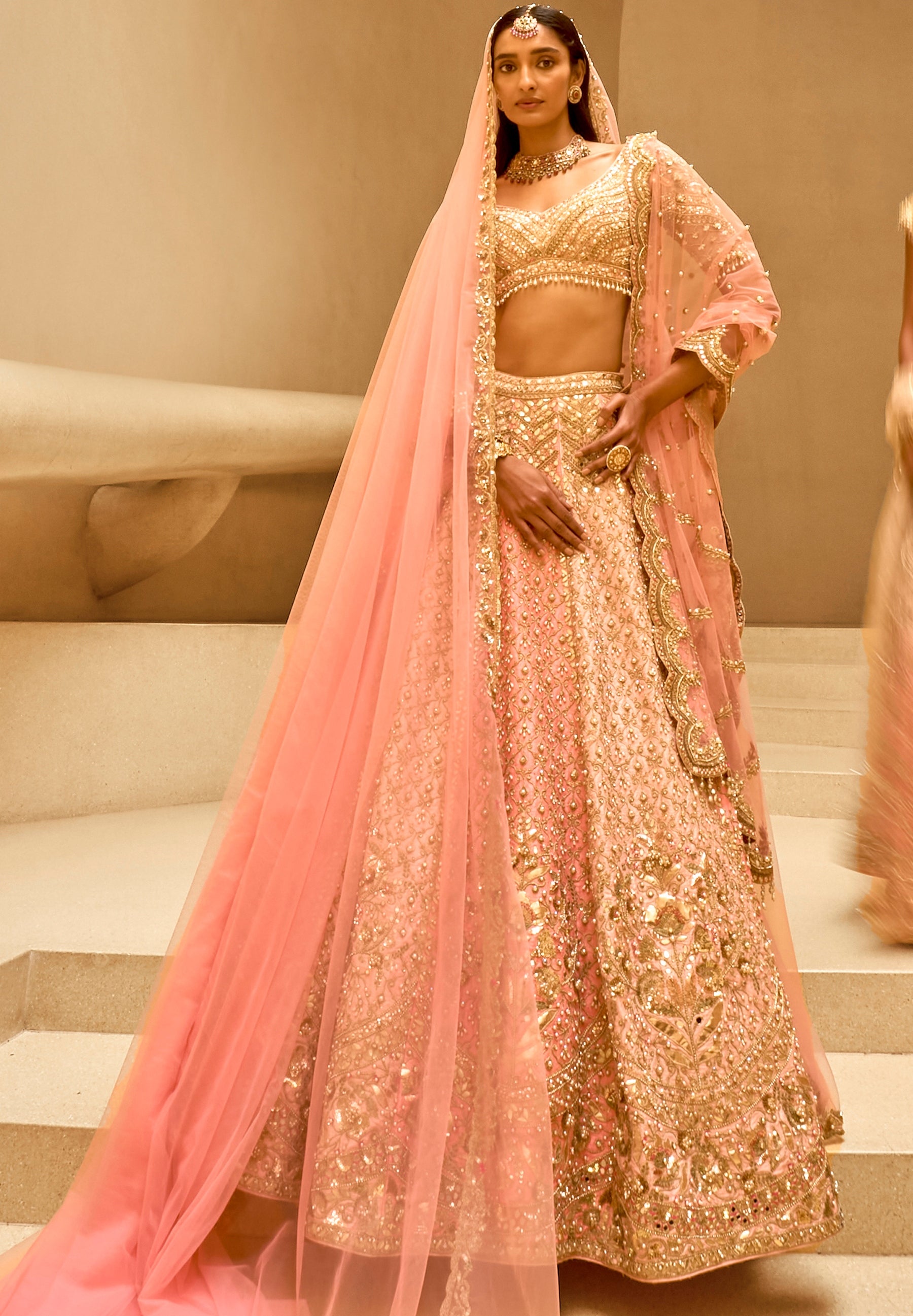 Pink And Coral Couture Lehenga Set