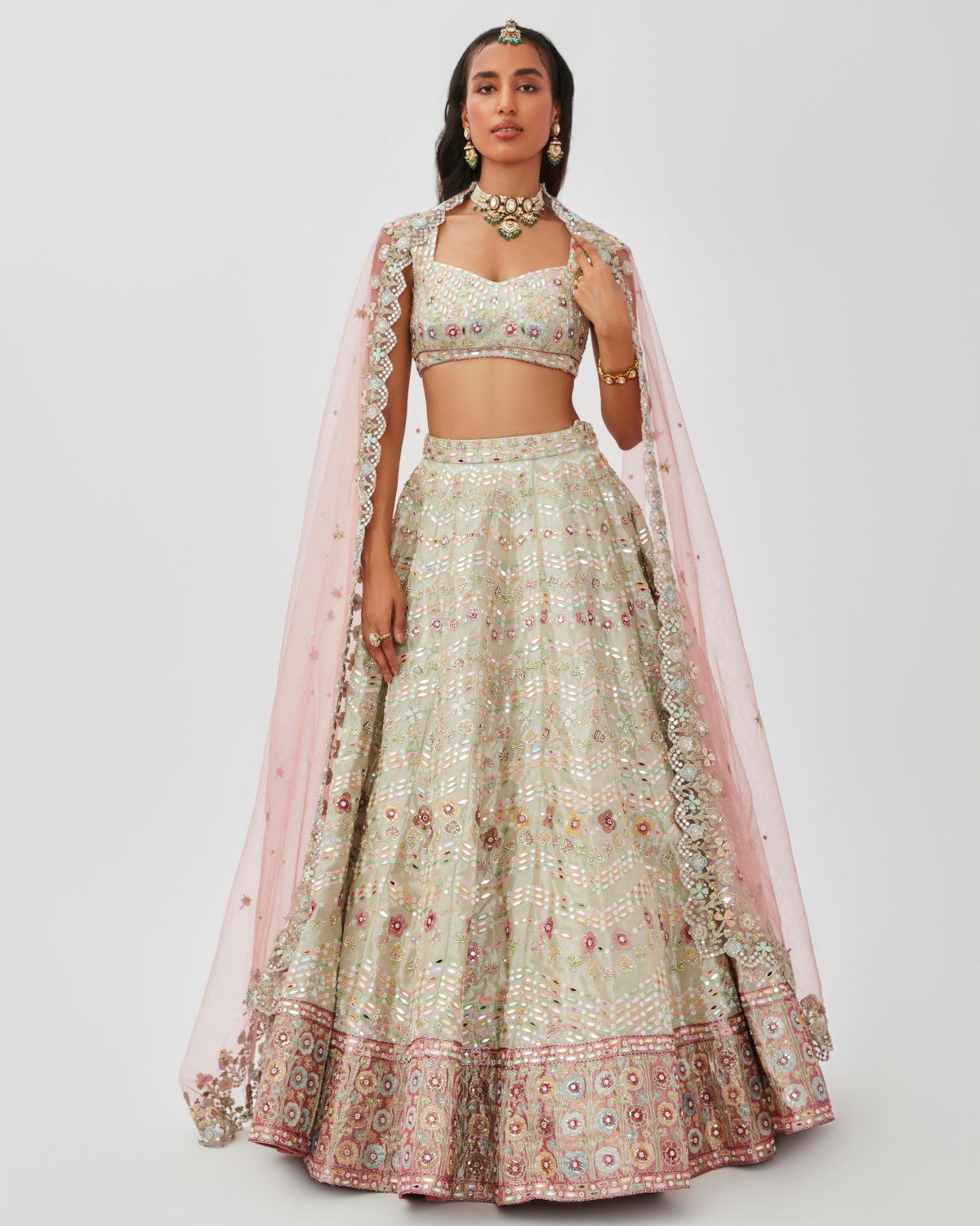 Ivory Tissue Embellished Lehenga Set by Aisha Rao