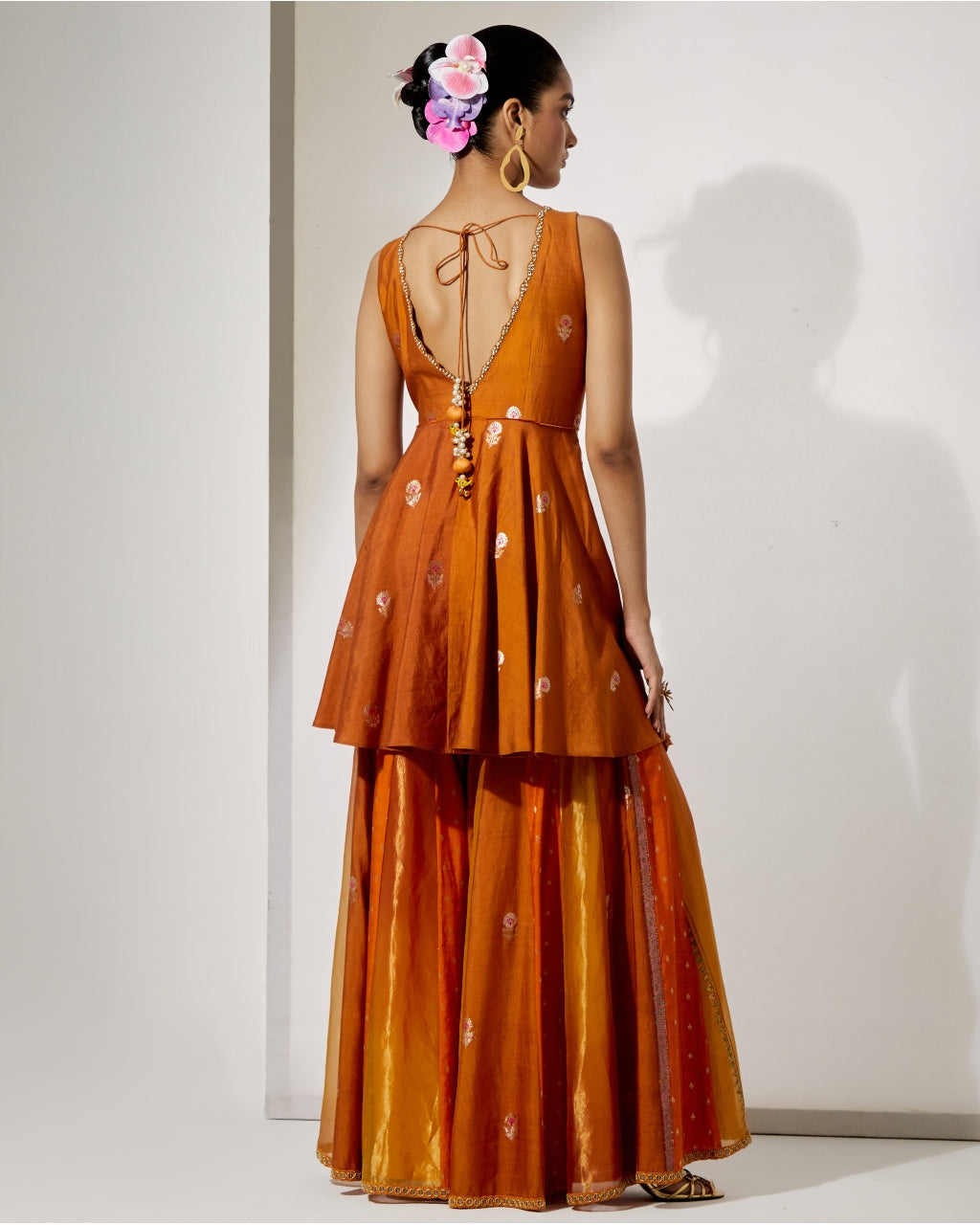 Rust Bloom Peplum Sharara Set