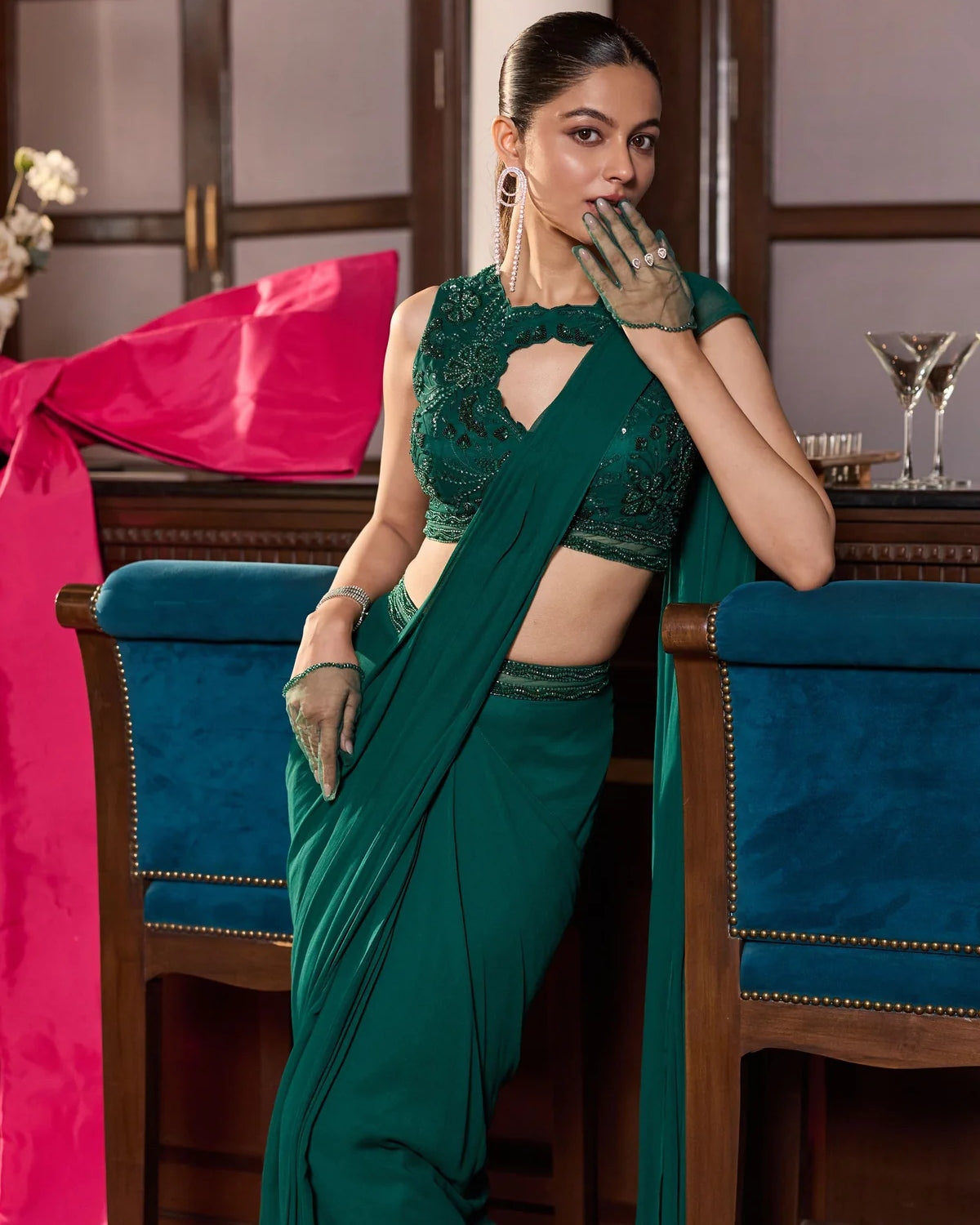 Sakshi Pre-Draped Sari Set