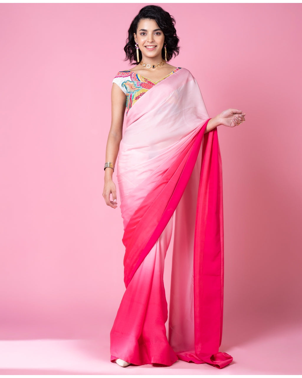 Mastani Pink Ombre Sari Set